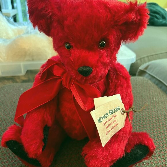 Vermont Teddy Bear 14" Mohair Red Flocked Nose Brown Eyes Tags Included - Picture 1 of 7